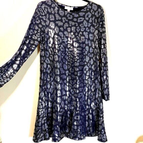 MICHAEL KORS BLACK & SILVER METALLIC LEOPARD PRINT SHIFT DRESS L NWT - Picture 9 of 16
